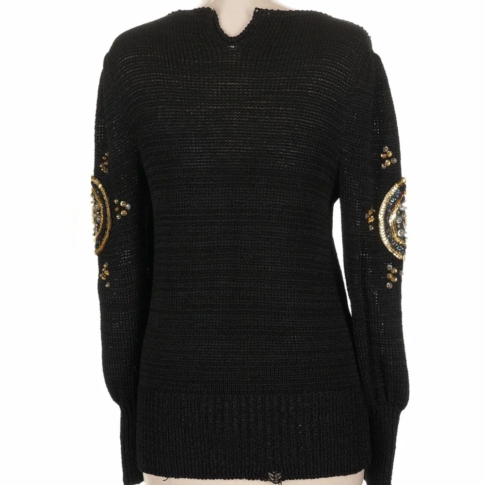 Cache Ipen Knit Lightweight Black Sweater with Gold Embellishments - Picture 2 of 8